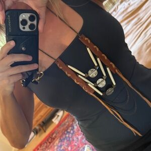 Super unique Beaded Necklace with leather